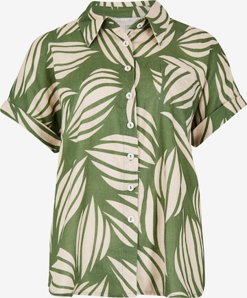 Apricot Linen Blend Shell Print Shirt ' ' in Grün: Vorderseite