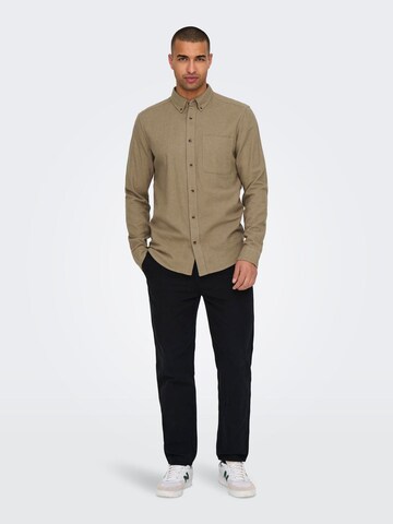 Only & Sons Slim fit Button Up Shirt 'ONSGudmund' in Beige