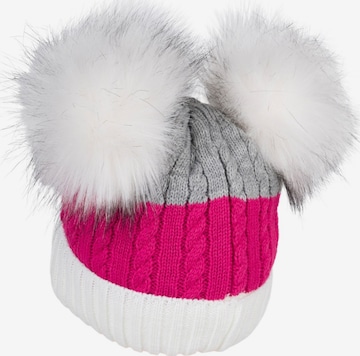 styleBREAKER Beanie 'Gestreifte Kinder Bommelmütze mit zwei Bommel' in White: front
