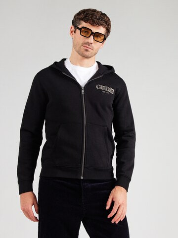 GUESS - Sudadera con cremallera en negro: frente
