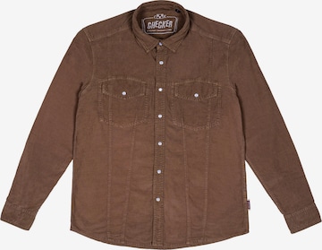 Checker Button Up Shirt ' Dynasty Cord ' in Brown: front
