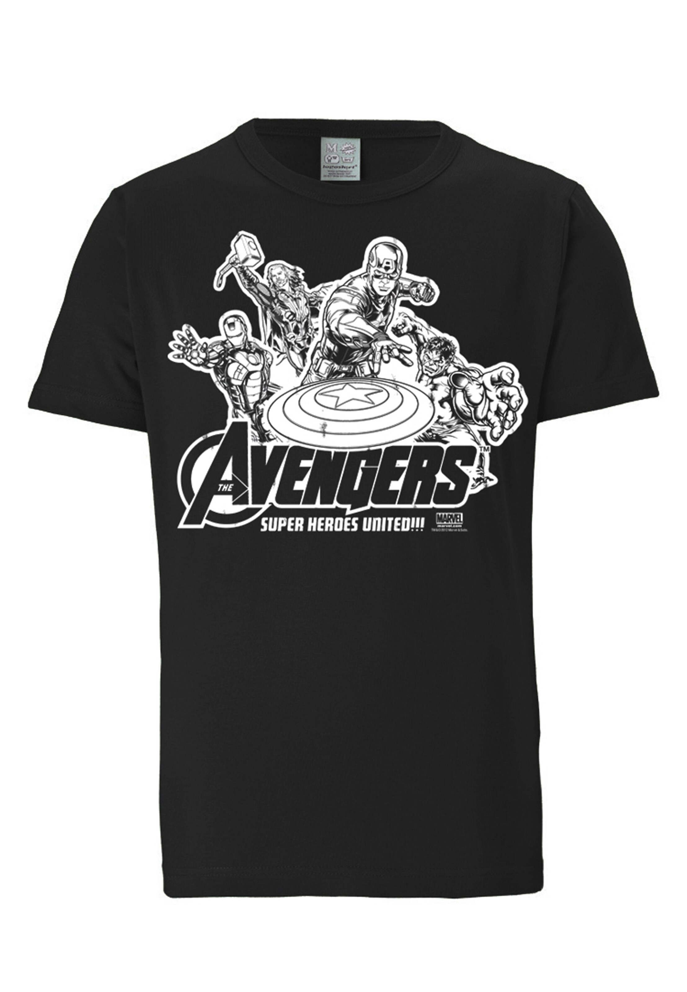 LOGOSHIRT Shirt 'Marvel Comics - Avengers' in Zwart: voorkant