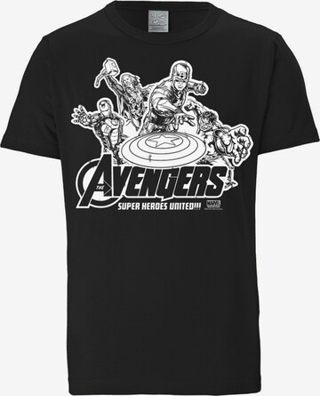 LOGOSHIRT Shirt 'Marvel Comics - Avengers' in Zwart: voorkant