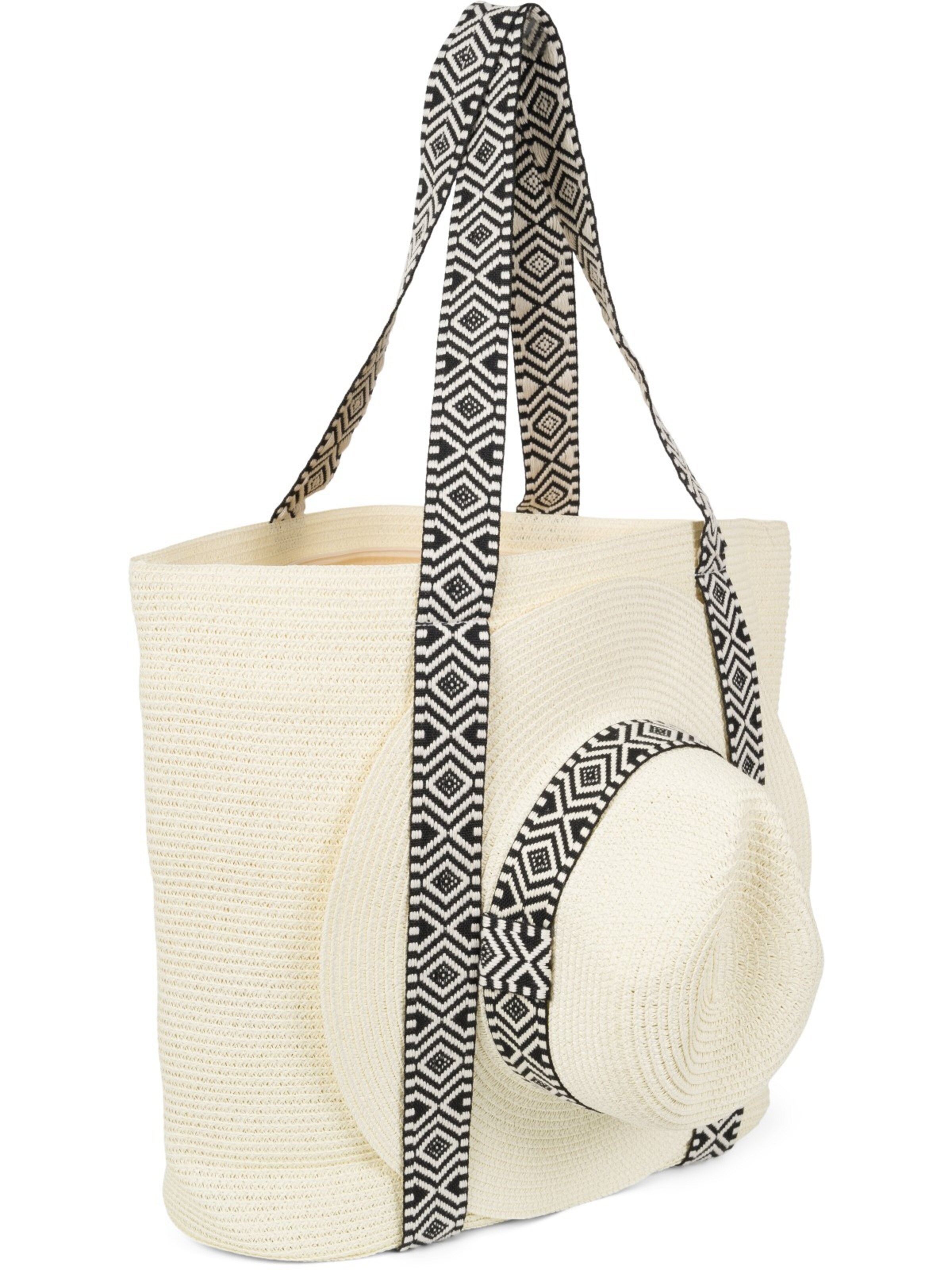styleBREAKER Beach bag 'Papierstroh Strandtasche Azteken Muster' in Beige