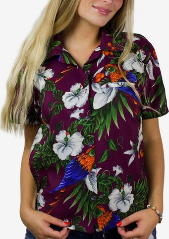 Camicia da donna 'Cherryparrot' di King Kameha in rosso: frontale