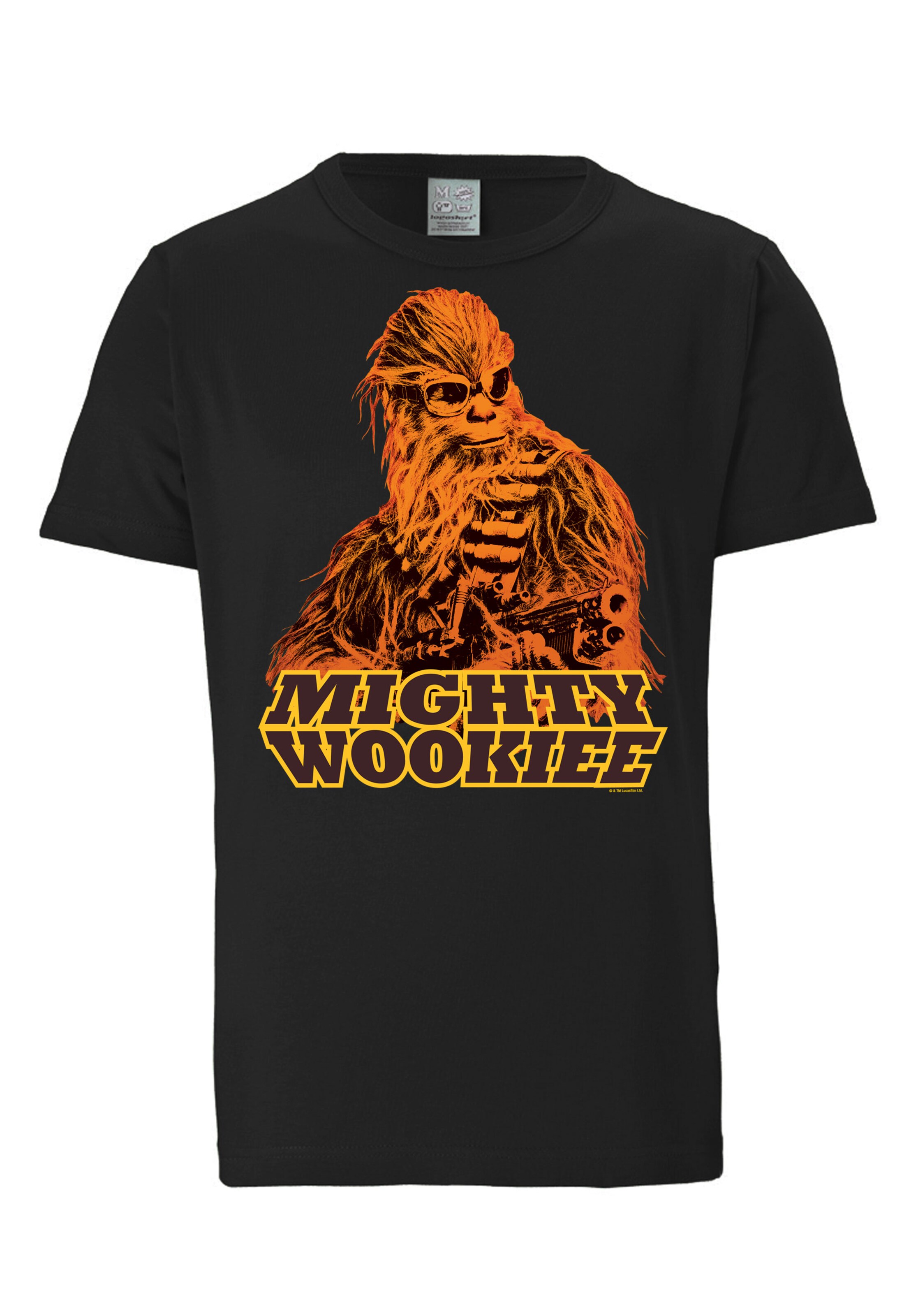 LOGOSHIRT Shirt 'Star Wars: Solo - Mighty Wookie' in Black: front