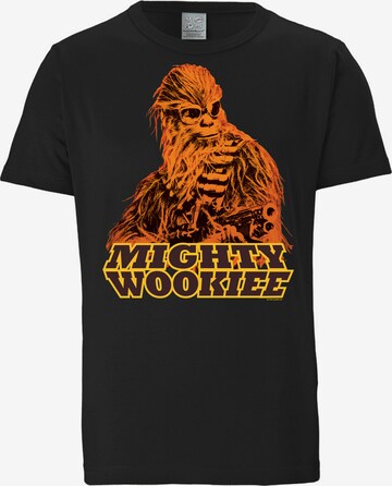 LOGOSHIRT Shirt 'Star Wars: Solo - Mighty Wookie' in Black: front