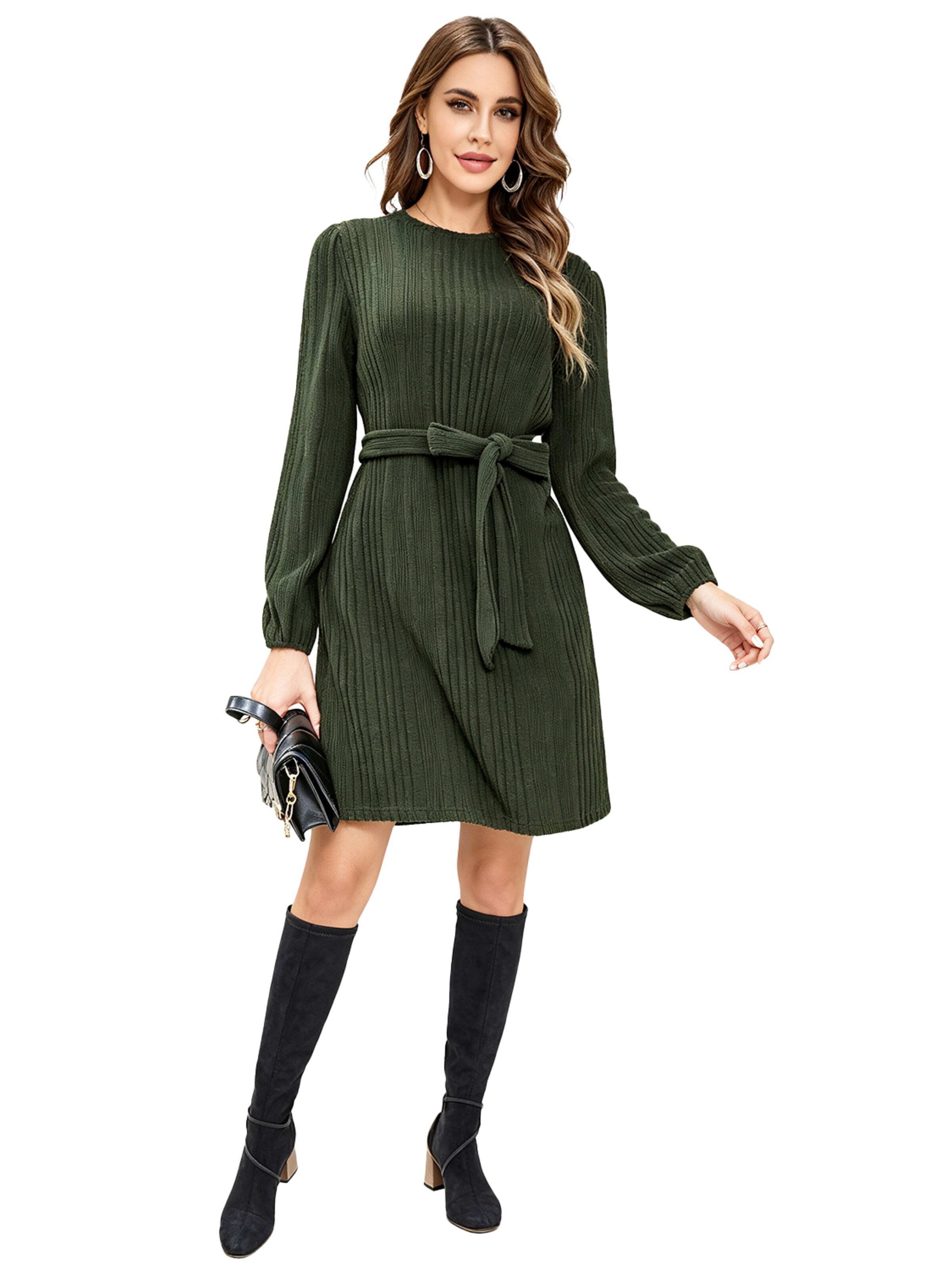 Sweater dress with over the knee boots