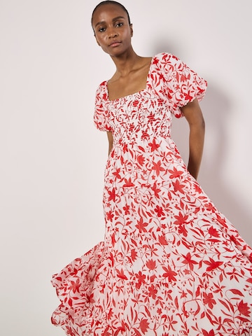 Apricot Sarasa Floral Tiered Midi Dress ' ' in Beige