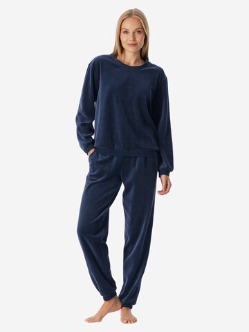 SCHIESSER Pajama 'Casual Velour' in Blue