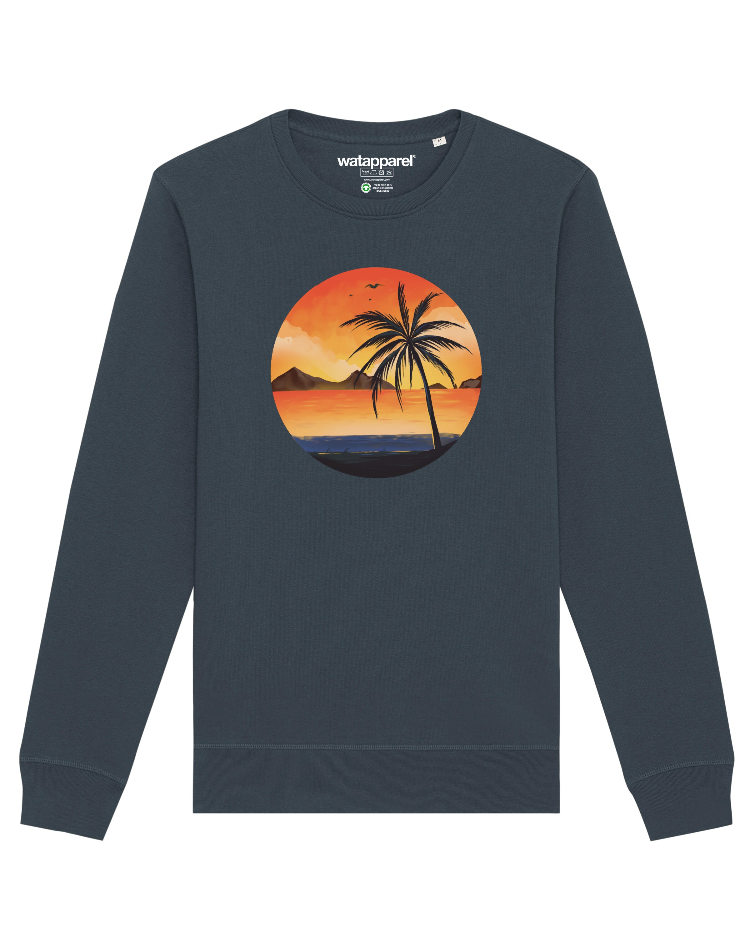 Watapparel Sweatshirt ' Sunset on palm beach ' in Grau: Vorderseite