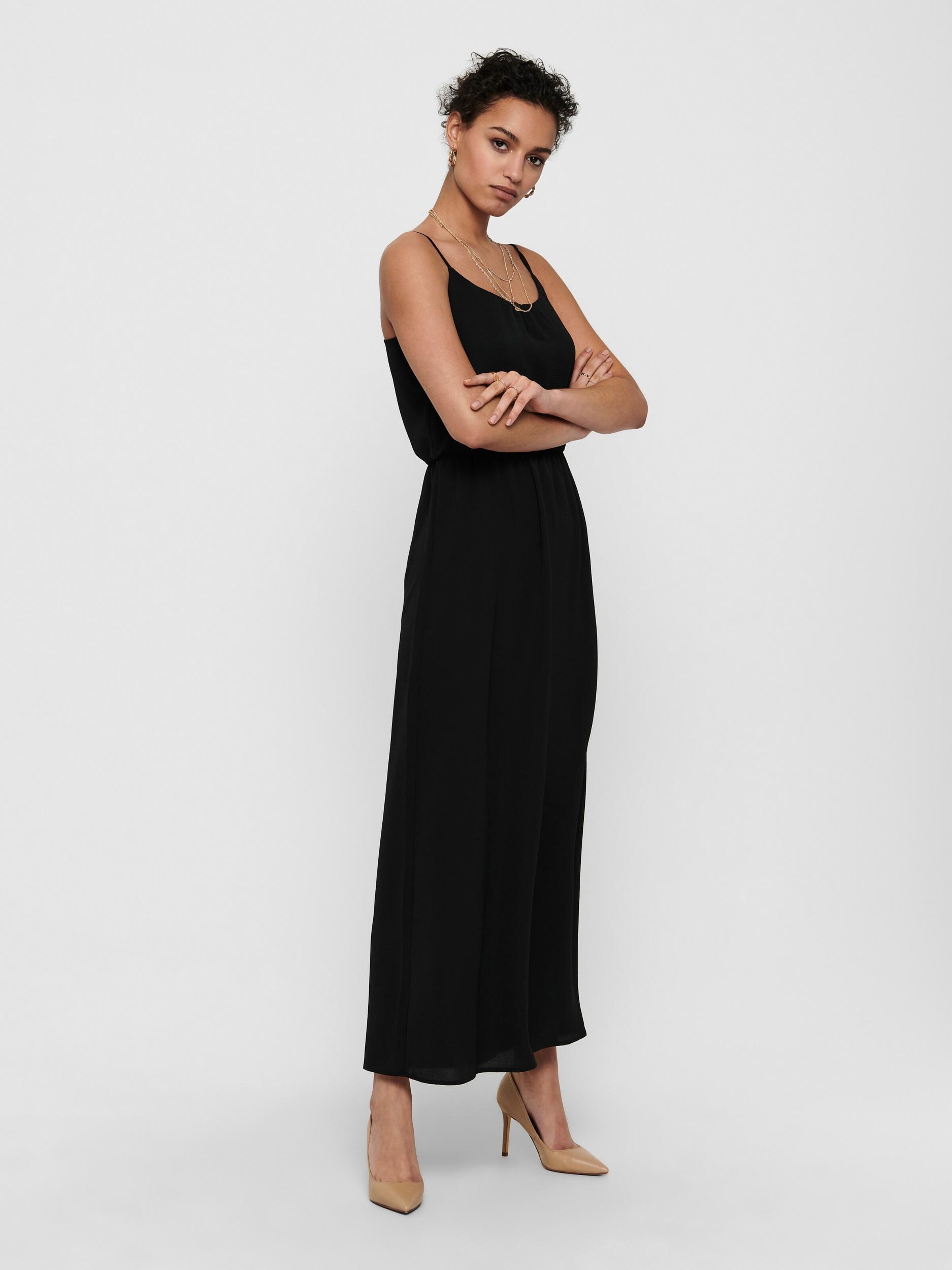 Frauen Große Größen ONLY Kleid 'ONLNOVA LUX STRAP MAXI DRESS SOL. WVN 5' in Schwarz - YK05679