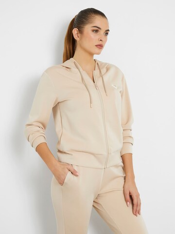 GUESS - Sudadera con cremallera 'OLYMPE' en beige: frente
