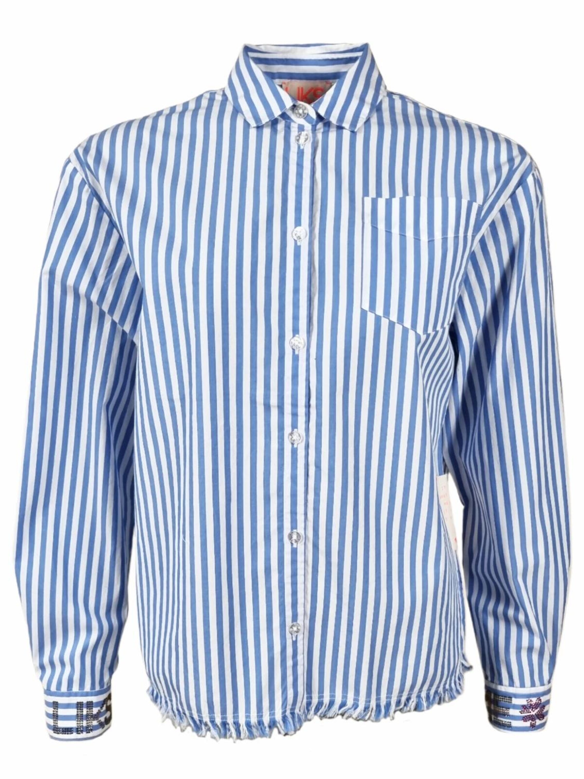 LIKS. Munich Bluse 'Bluse uni und gestreift mit Brusttasche, Raffung am Rückenteil aus Baumwolle - GraceC Angebot' in Blau: Vorderseite