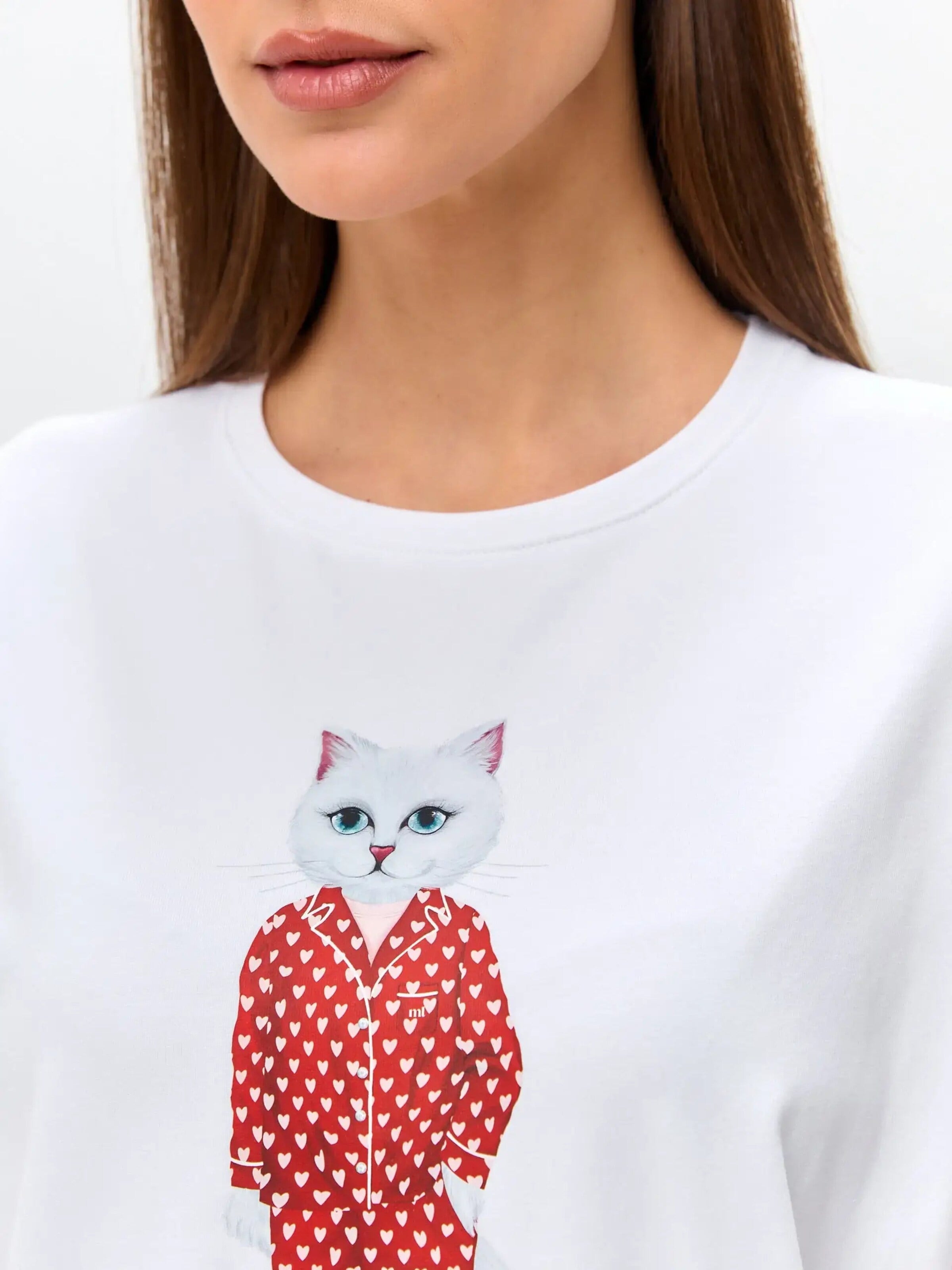 Cat e Lolette Shirt 'Pajamas Cat'‌‌‌‌‌‌‌‌‌ in Weiß