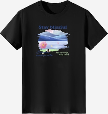 T-shirt 'Women Watercolor Mountain and Lake Floral Print T-shirt' LapaPlus en noir : devant