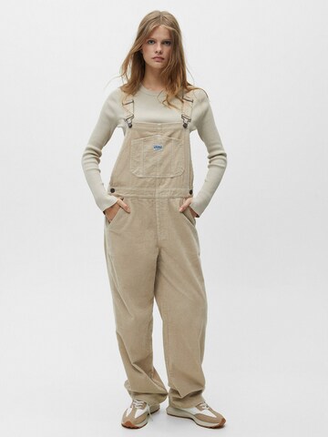 Pull&Bear Regular Jean Overalls in Beige: front