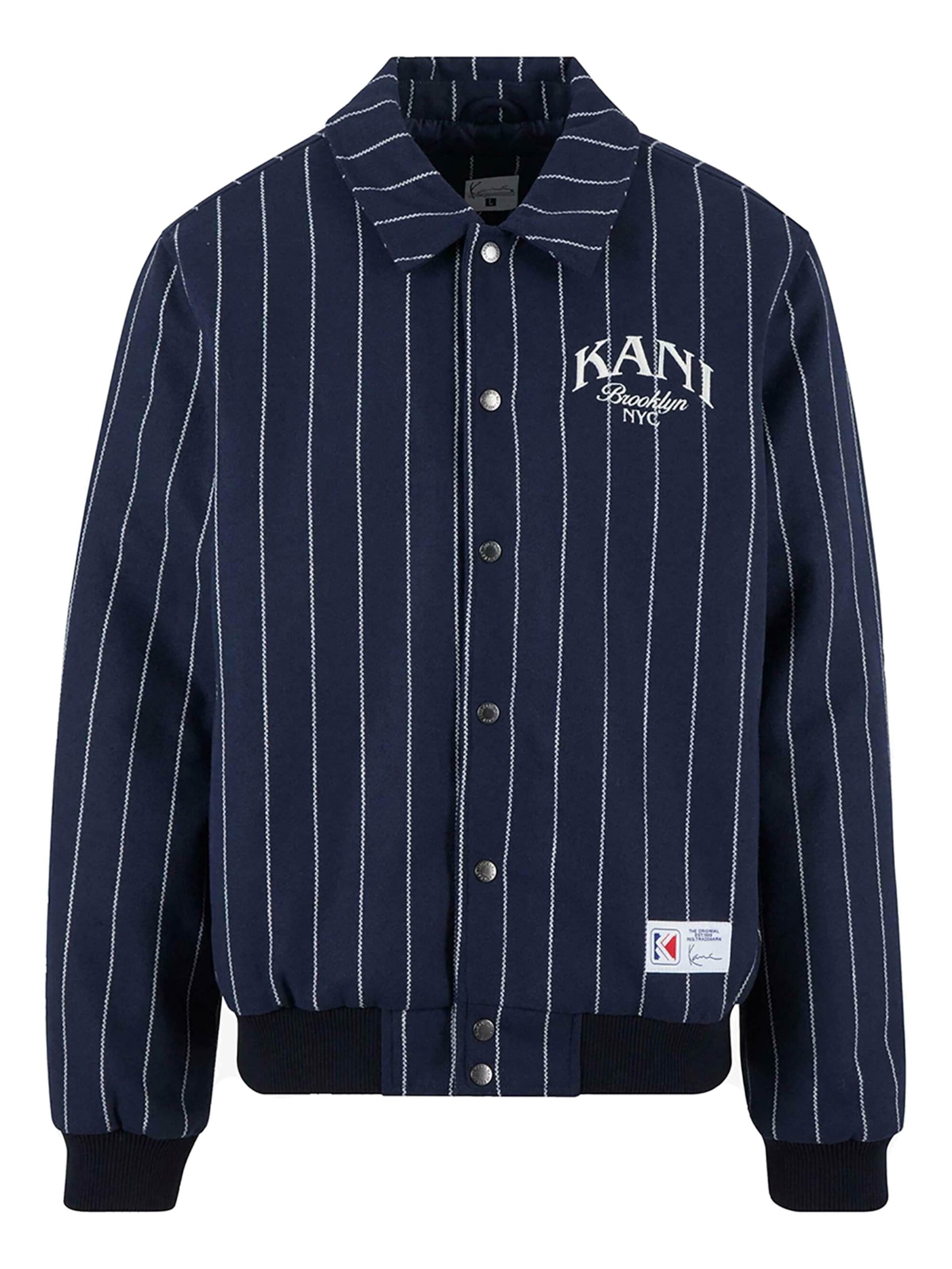 Karl Kani Outdoorjas 'Pinstripes' in Blauw: voorkant