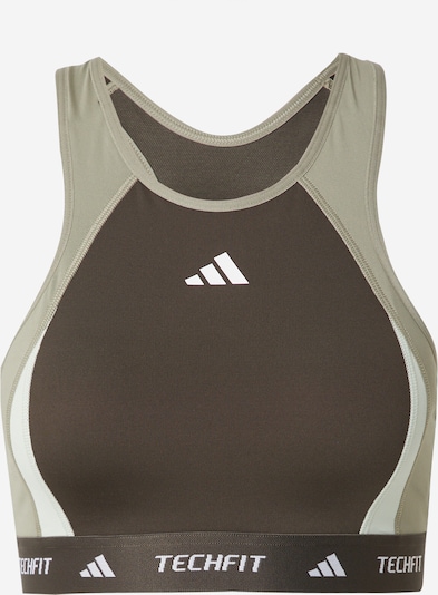 Sportinė liemenėlė iš ADIDAS PERFORMANCE, spalva – rusvai žalia / alyvuogių spalva / pastelinė žalia / balta, Prekių apžvalga