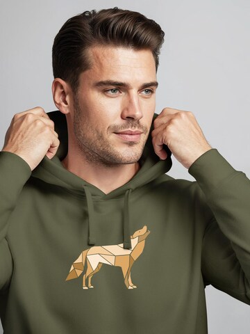 Neverless Sweatshirt 'Polygon Wolf Gelb' in Green