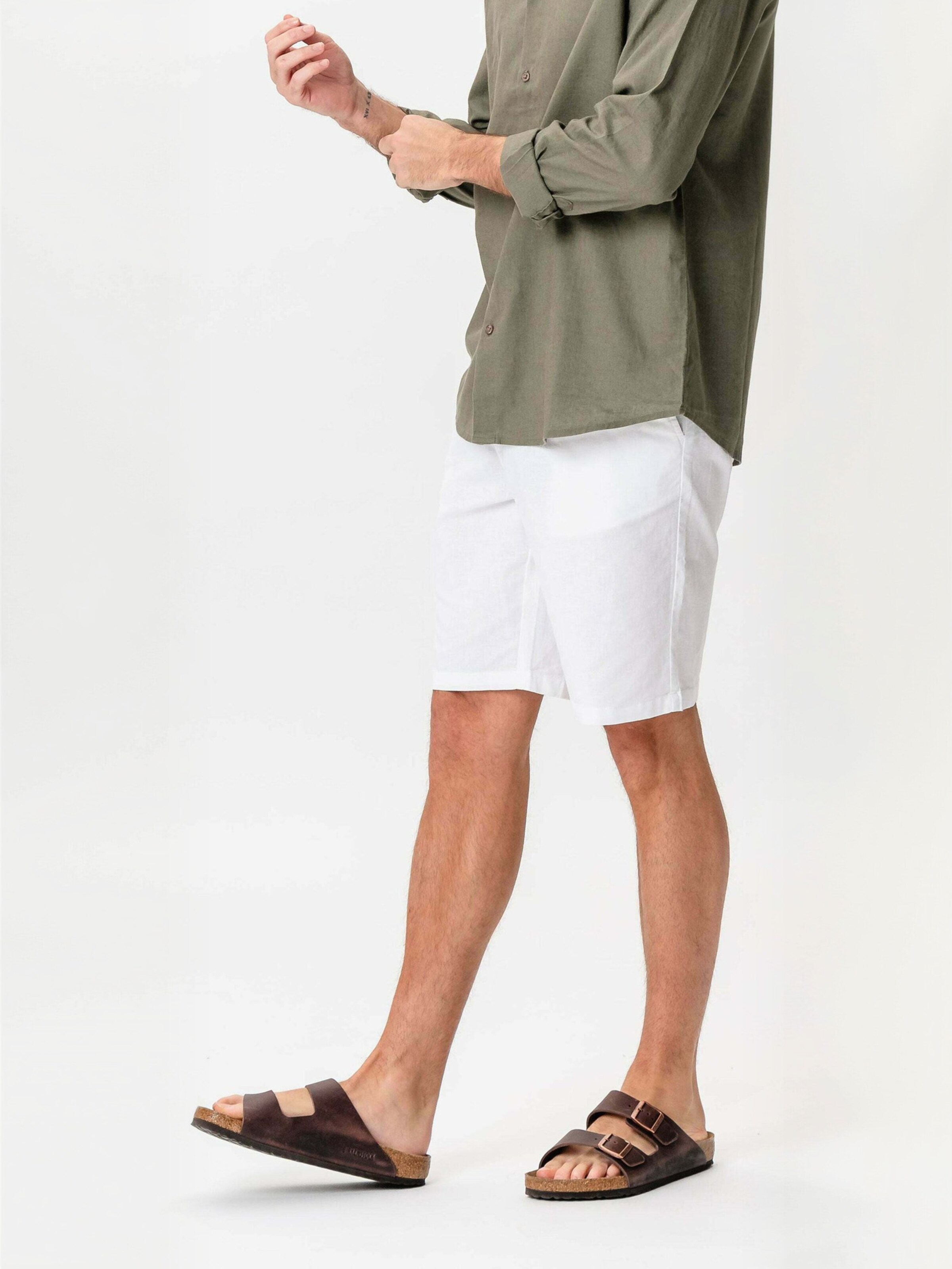 Regular Pantalon ' Linen Blend ' TEESHOPPEN en blanc