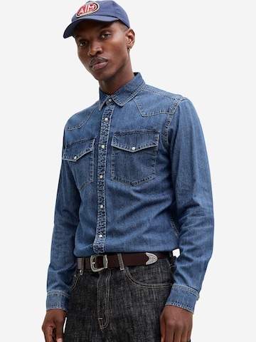JACK & JONES Slim fit Button Up Shirt 'Western' in Blue