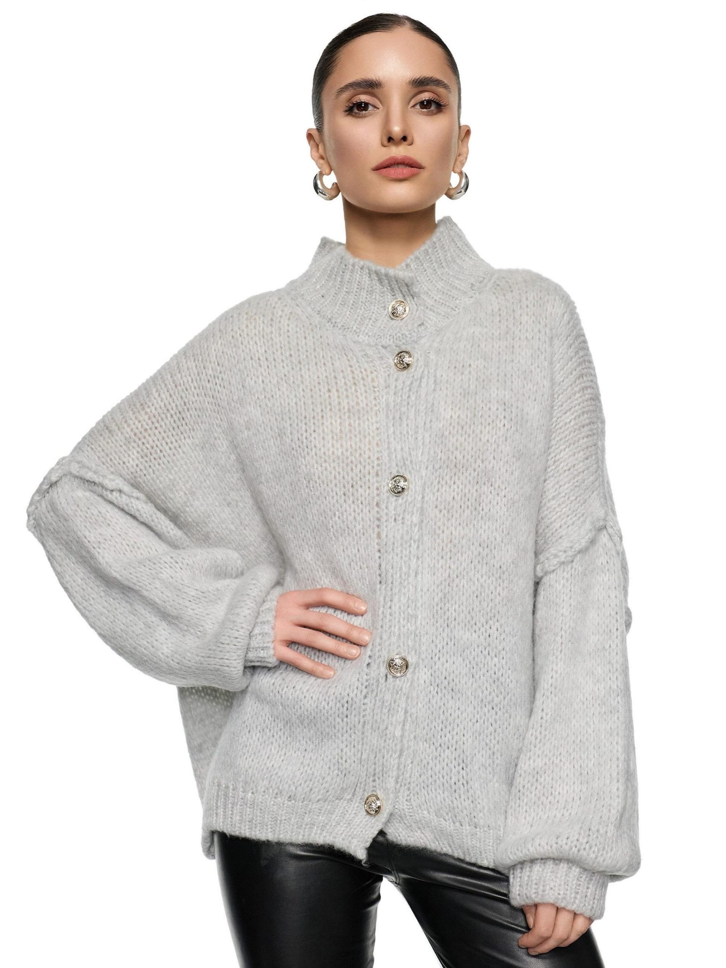 Worldclassca Oversized Cardigan 'Strickjacke mit Knopf' in Grey