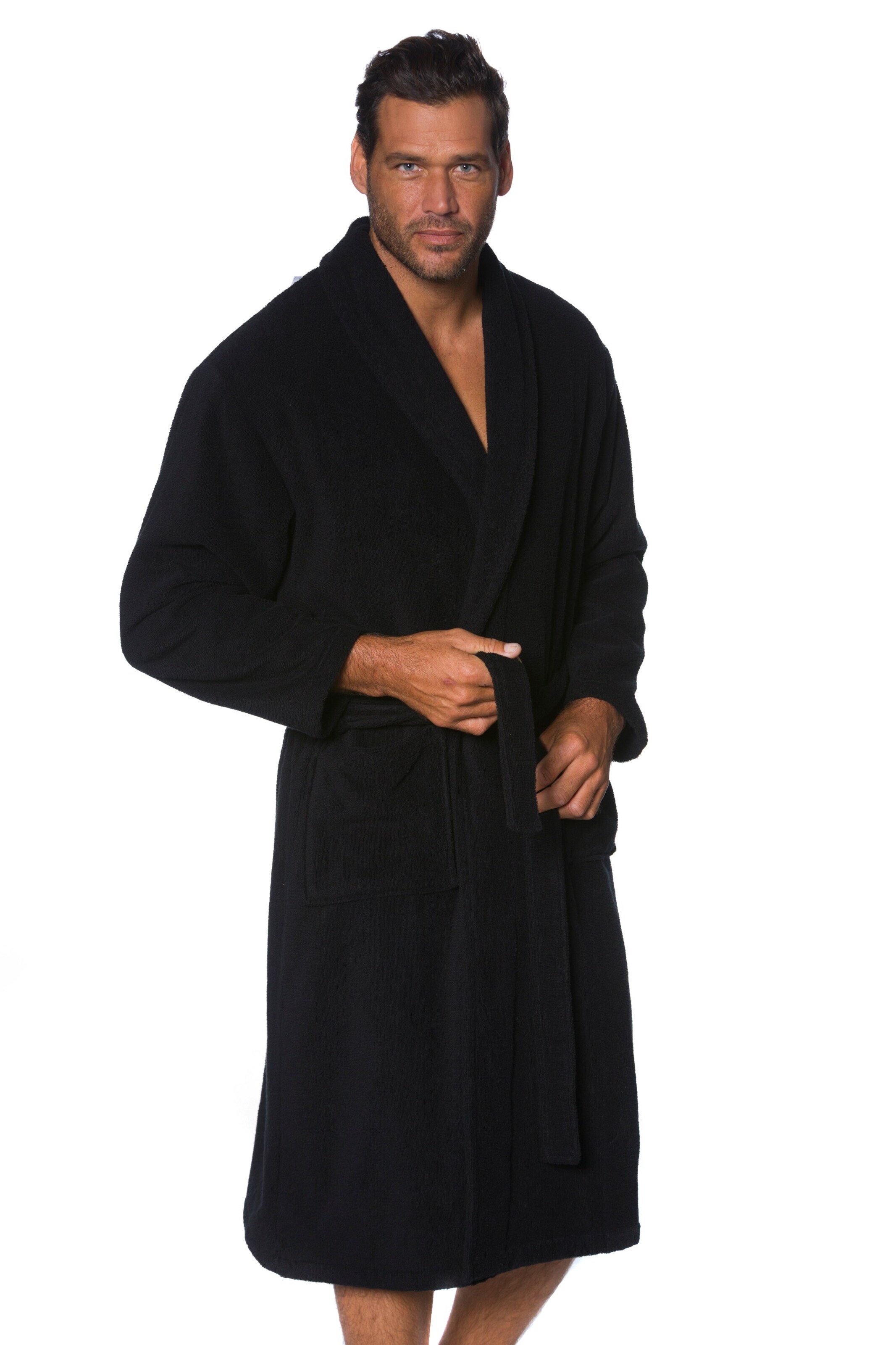 JP1880 Long Bathrobe in Black: front