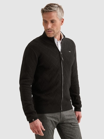VANGUARD Gebreid vest 'Bonded cotton cardigan with allover textured pattern' in Zwart