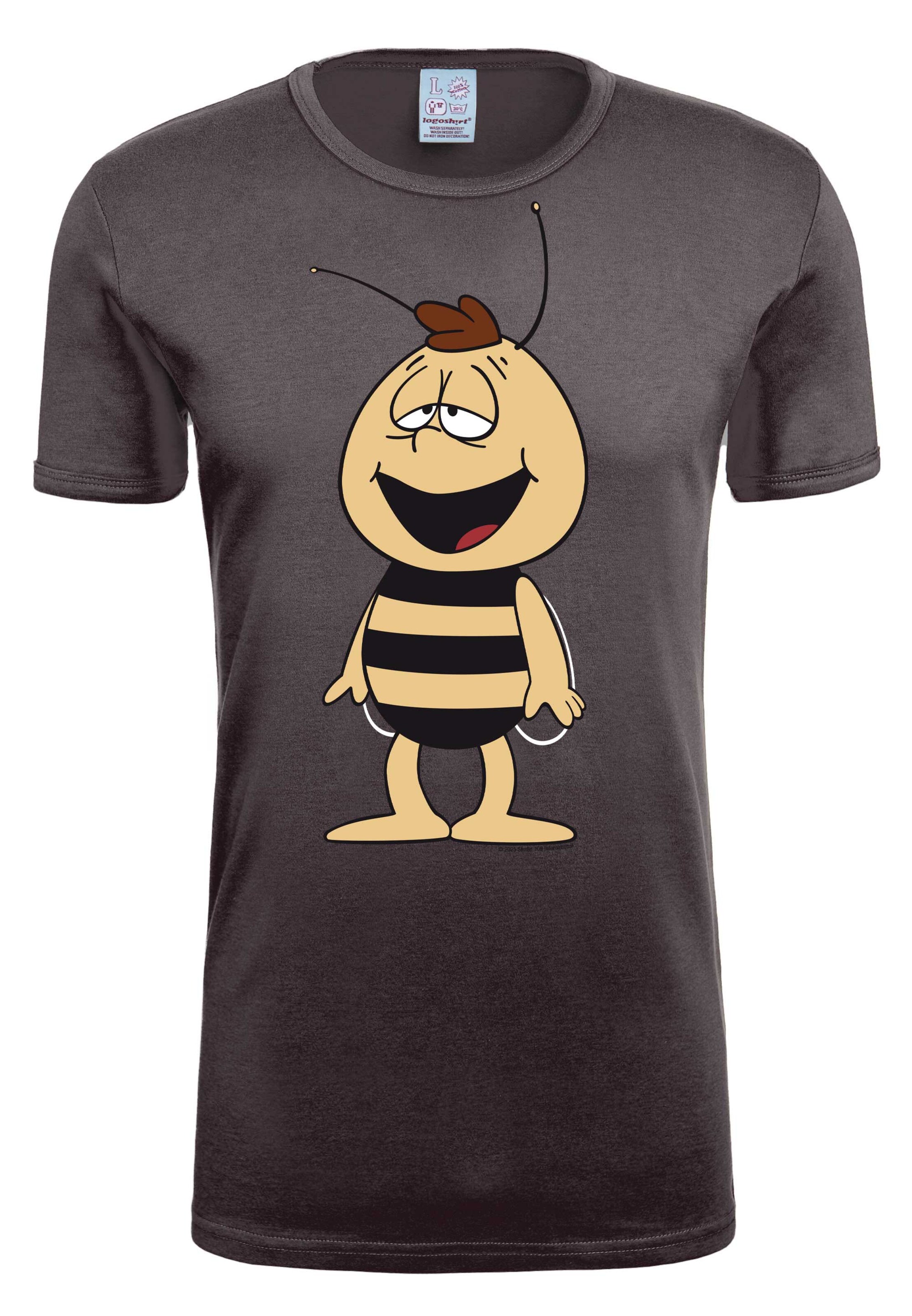 LOGOSHIRT Shirt 'Die Biene Maja - Willi' in Grey: front