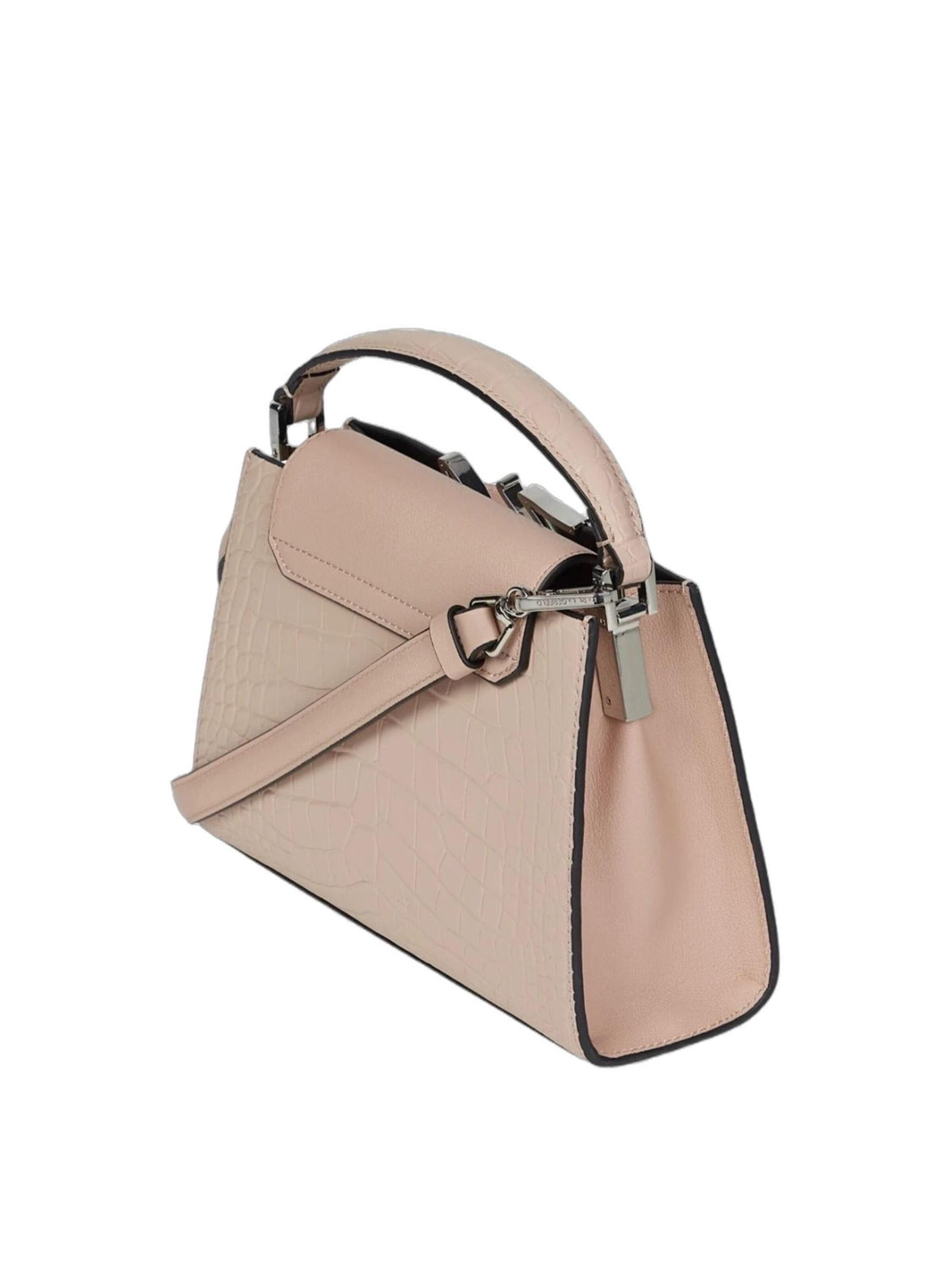 Karl Lagerfeld Käsilaukku 'Karl Lagerfeld Sac Bandoulière Signature Mini Croco Cuir Rose Nude' värissä vaaleanpunainen