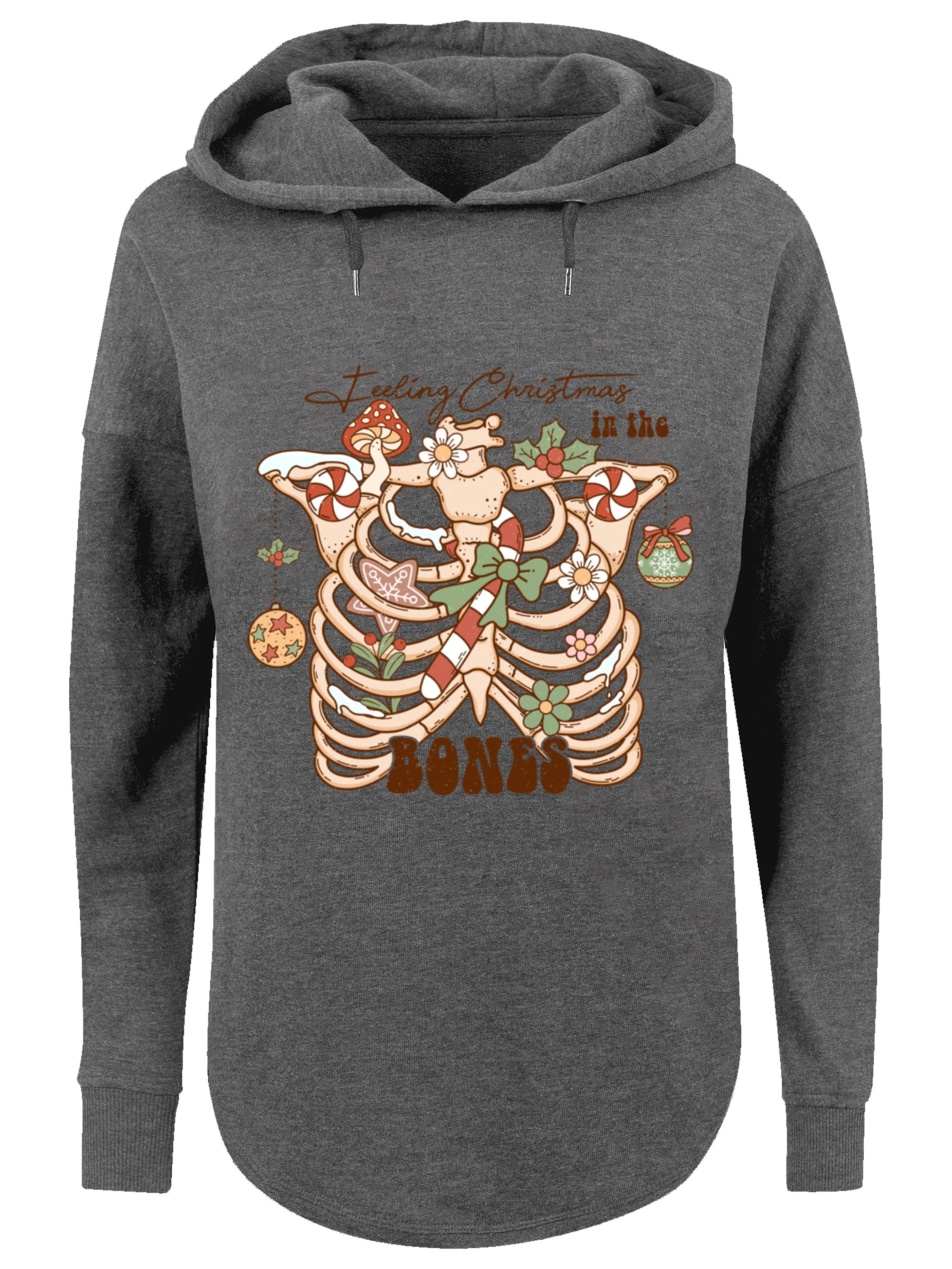 F4NT4STIC Sweatshirt 'Feeling Christmas in the bones' in Grijs: voorkant