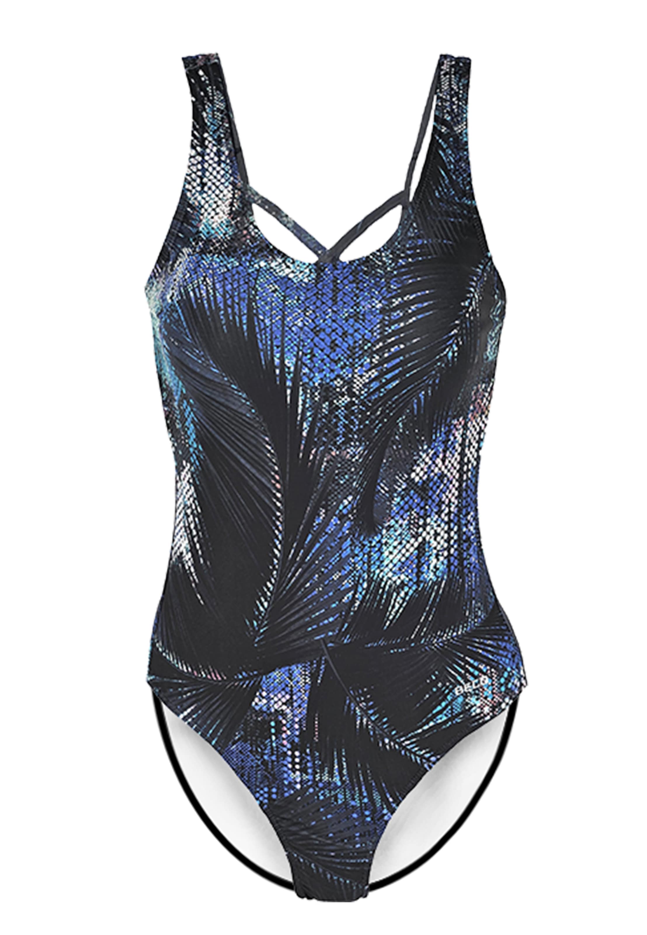 BECO the world of aquasports Bralette Swimsuit 'Tropical Midnight' in Black: front