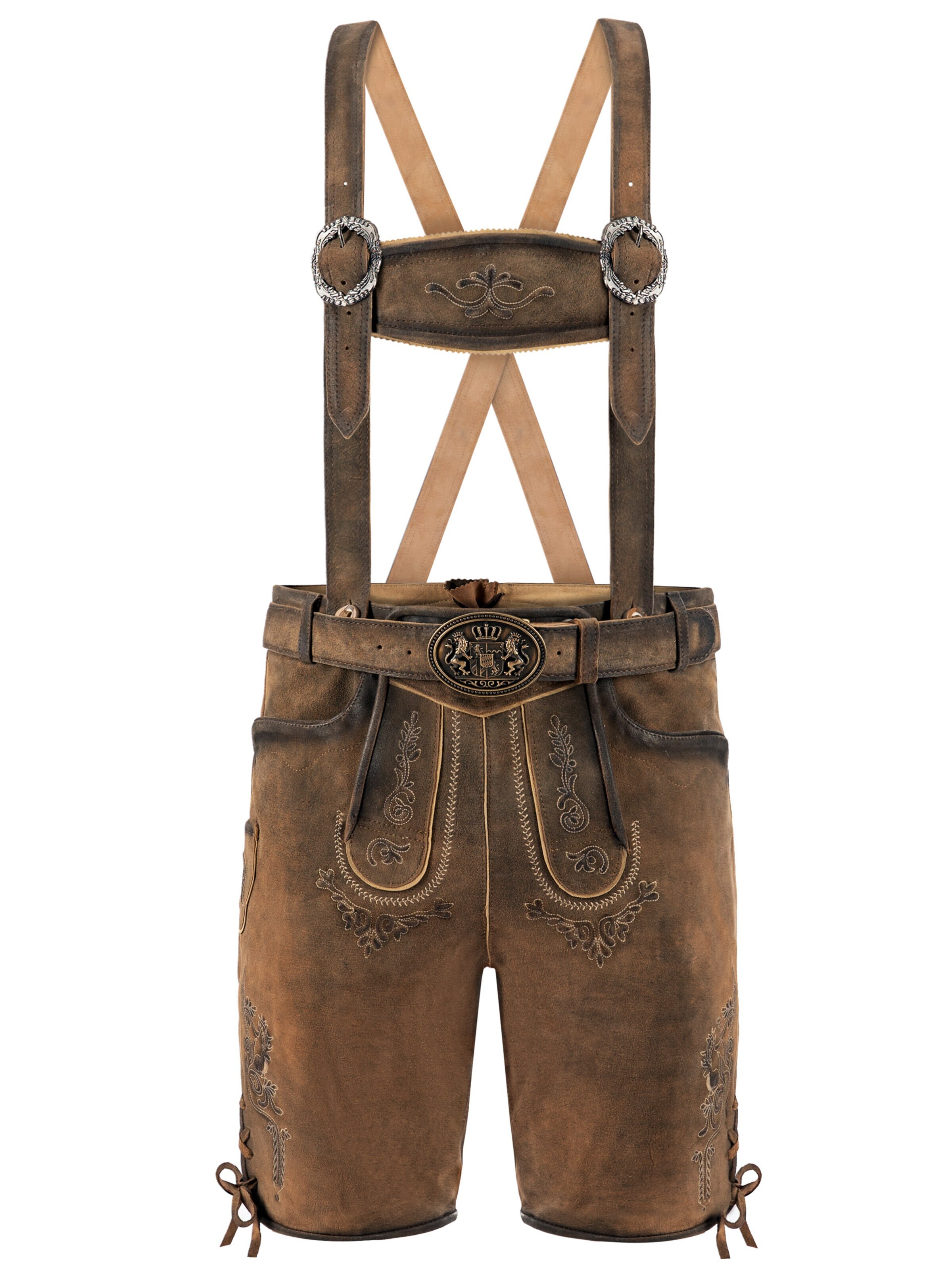 Fuchs Trachtenmoden Trachtenhose 'Trachtenlederhose Herren kurz Dunkelbraun Wildbockleder'‌‌‌‌ in 42 in braun, Produktansicht