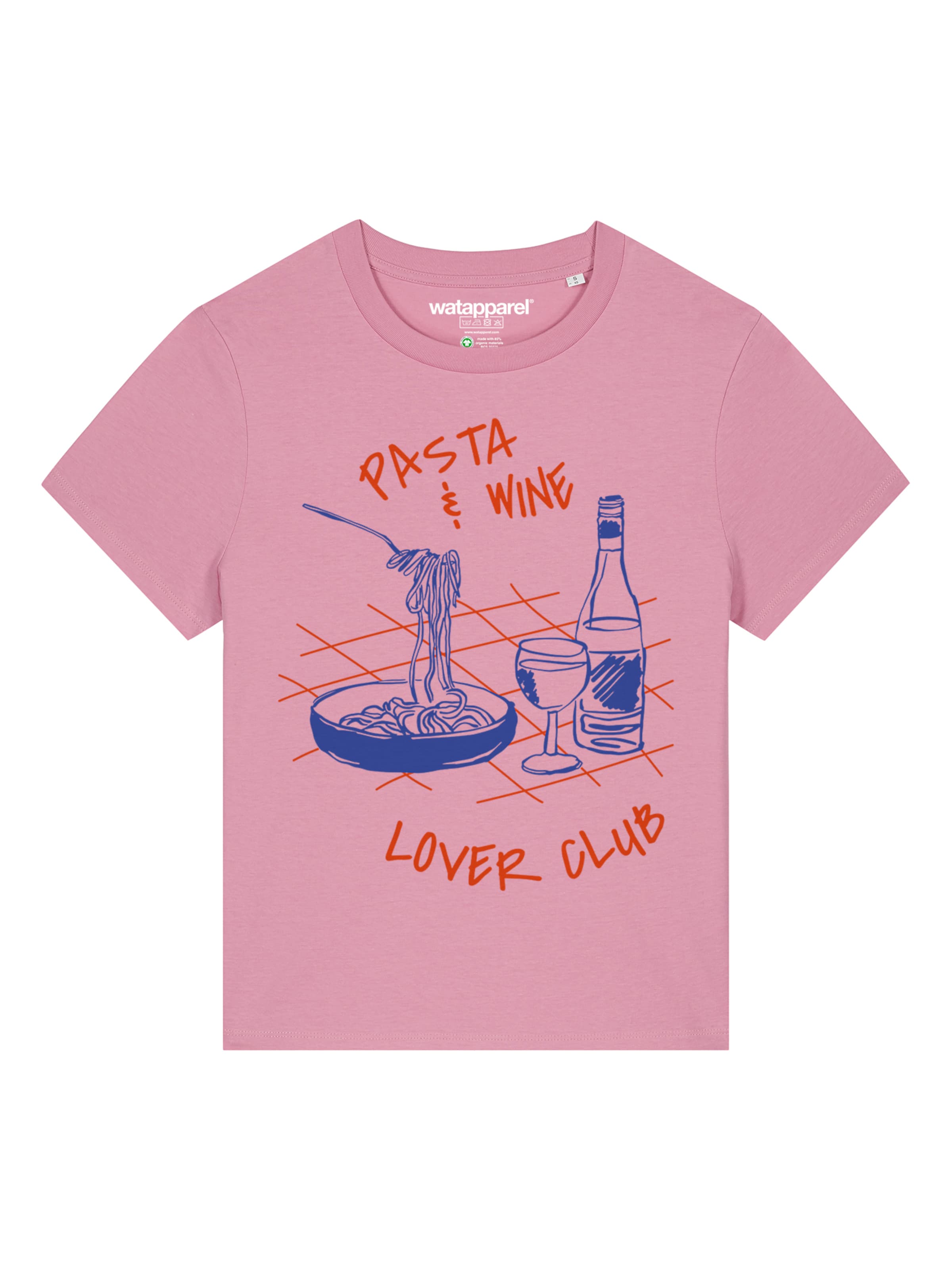 Watapparel T-Shirt 'Pasta Lover Club' in blau / orange / pitaya, Produktansicht