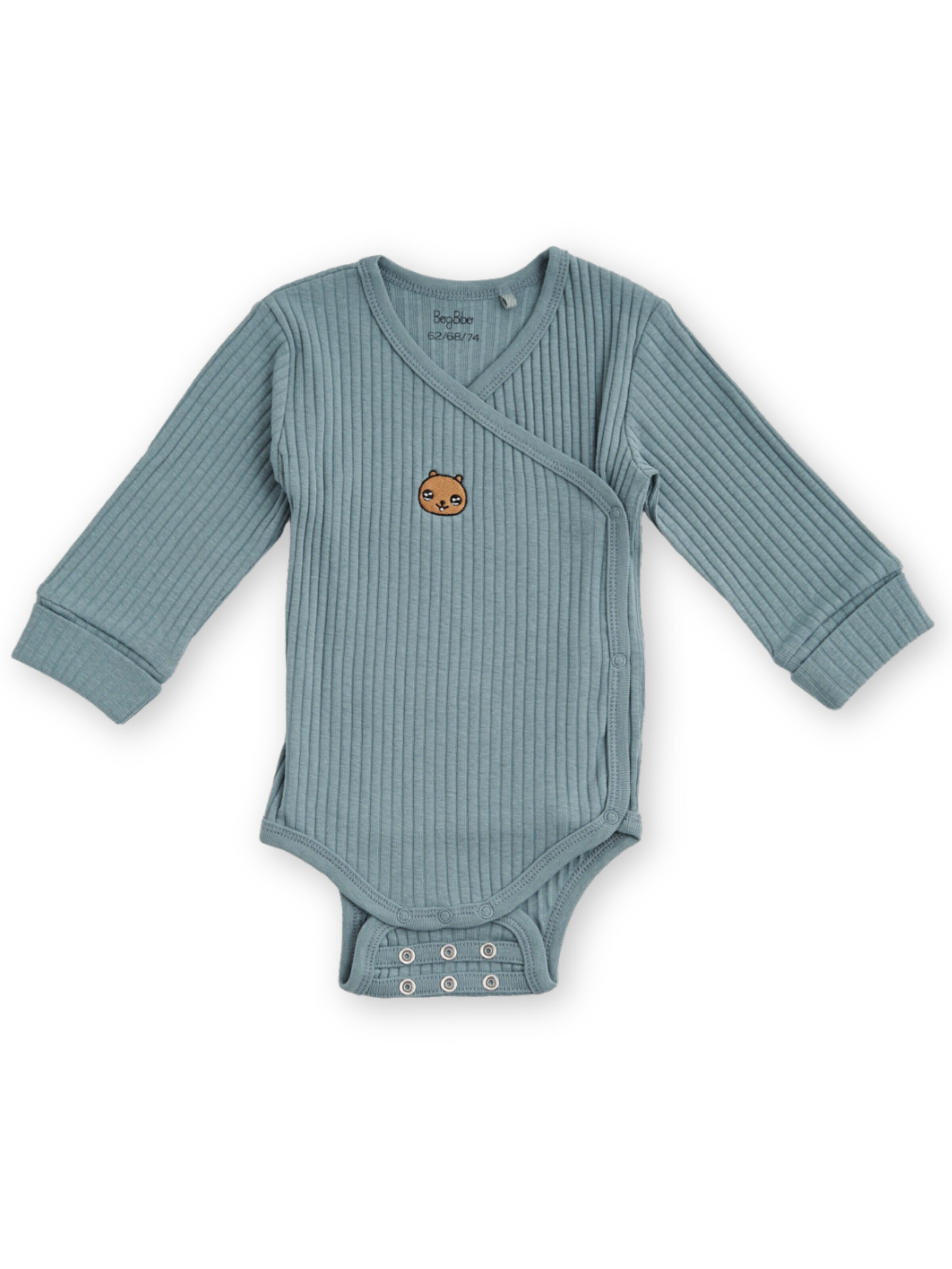 BergBiber Romper/bodysuit 'Wickel Body mit Stick (mitwachsend)' in Green: front
