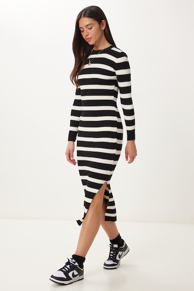 Rochie tricotat pe XS-XL Happiness İstanbul pe negru / alb, Vizualizare produs