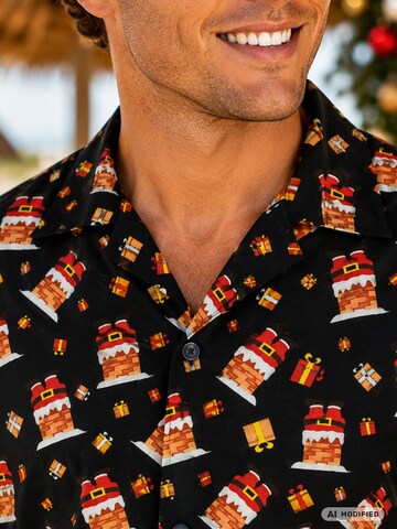 Regular fit Camicia 'Christmas Stuck Santa' di King Kameha in nero