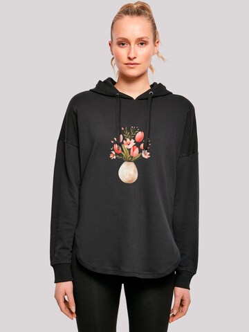 F4NT4STIC Sweatshirt 'Rosa Frühlingsblumenstrauß In Vase' in Zwart: voorkant