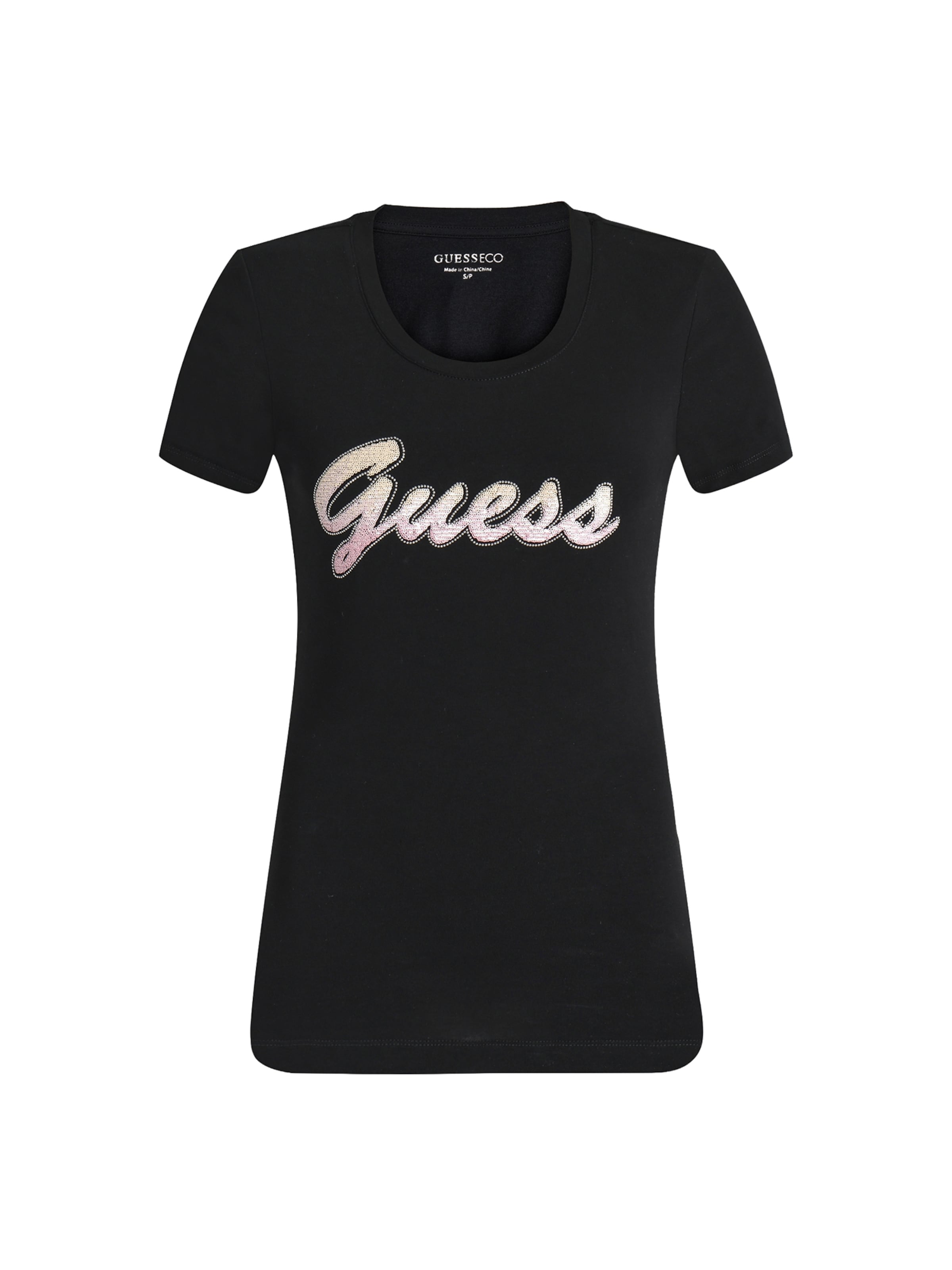 Tricou 'DEGRADE' de la GUESS pe negru: față