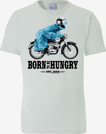 LOGOSHIRT Shirt 'Sesamstrasse - Krümelmonster Motorrad' in Blauw: voorkant