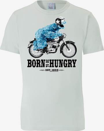 LOGOSHIRT Shirt 'Sesamstrasse - Krümelmonster Motorrad' in Blauw: voorkant