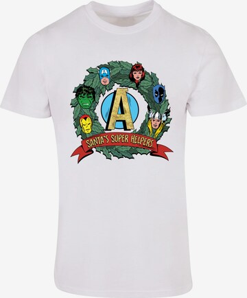 ABSOLUTE CULT Shirt 'Marvel - Santa's Super Helpers' in Wit: voorkant