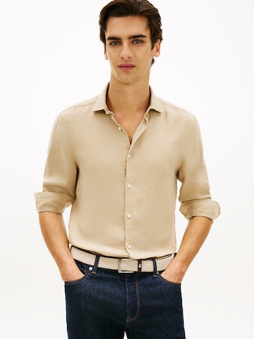 TOMMY HILFIGER Slim fit Zakelijk overhemd 'New York' in Beige: voorkant
