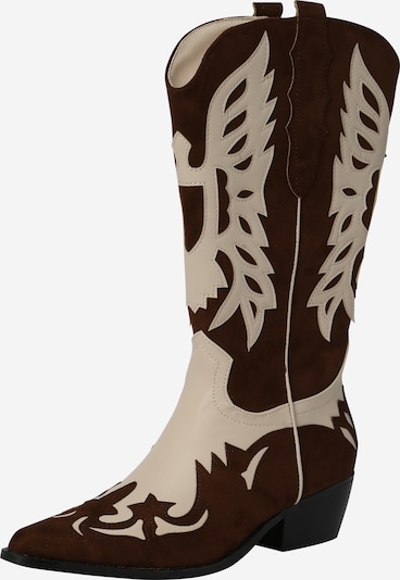 Nasty Gal Comwboystøvler i beige / mørkebrun, Produktvisning