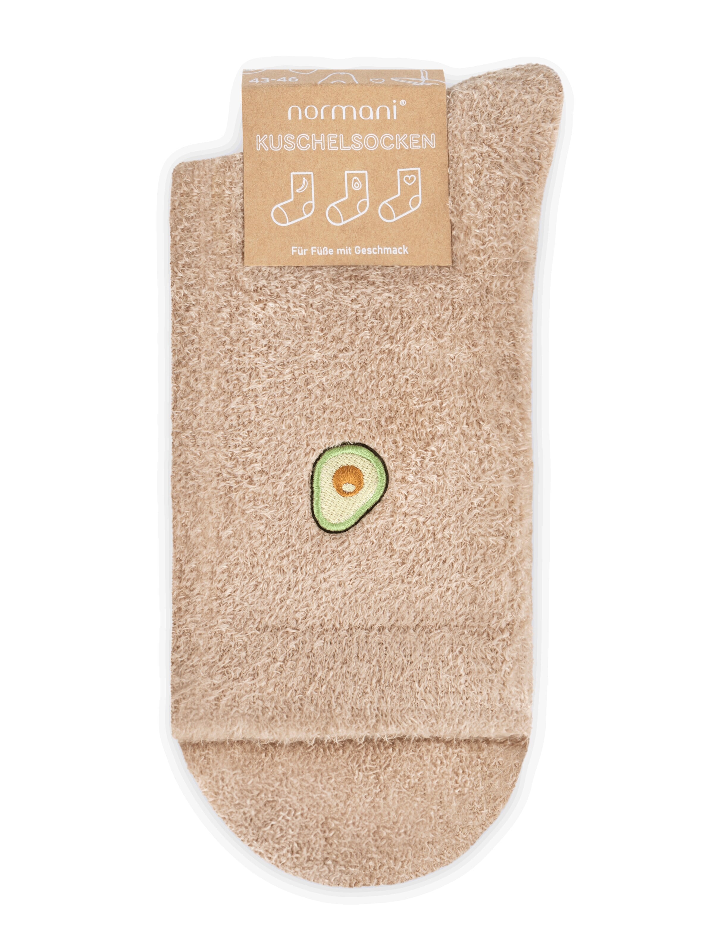 Calzino 'Kuschelsocken mit Icon Stickerei Herz Avocado Banane' di Circle Five in beige