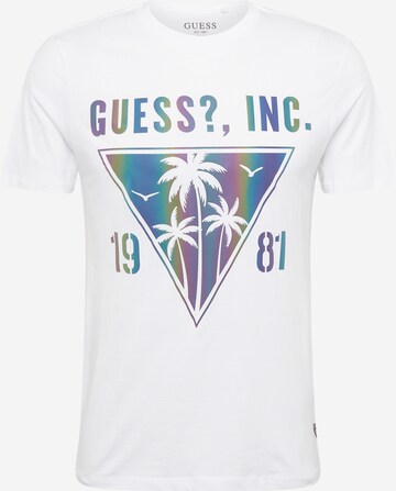 GUESS Shirt 'IRIDESCENT PALMS' in White: front