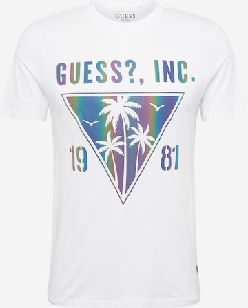 Maglietta 'IRIDESCENT PALMS' di GUESS in bianco: frontale