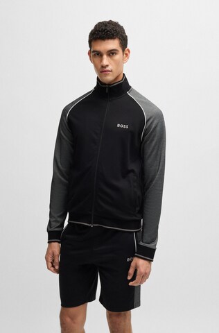 BOSS - Sudadera con cremallera en negro: frente