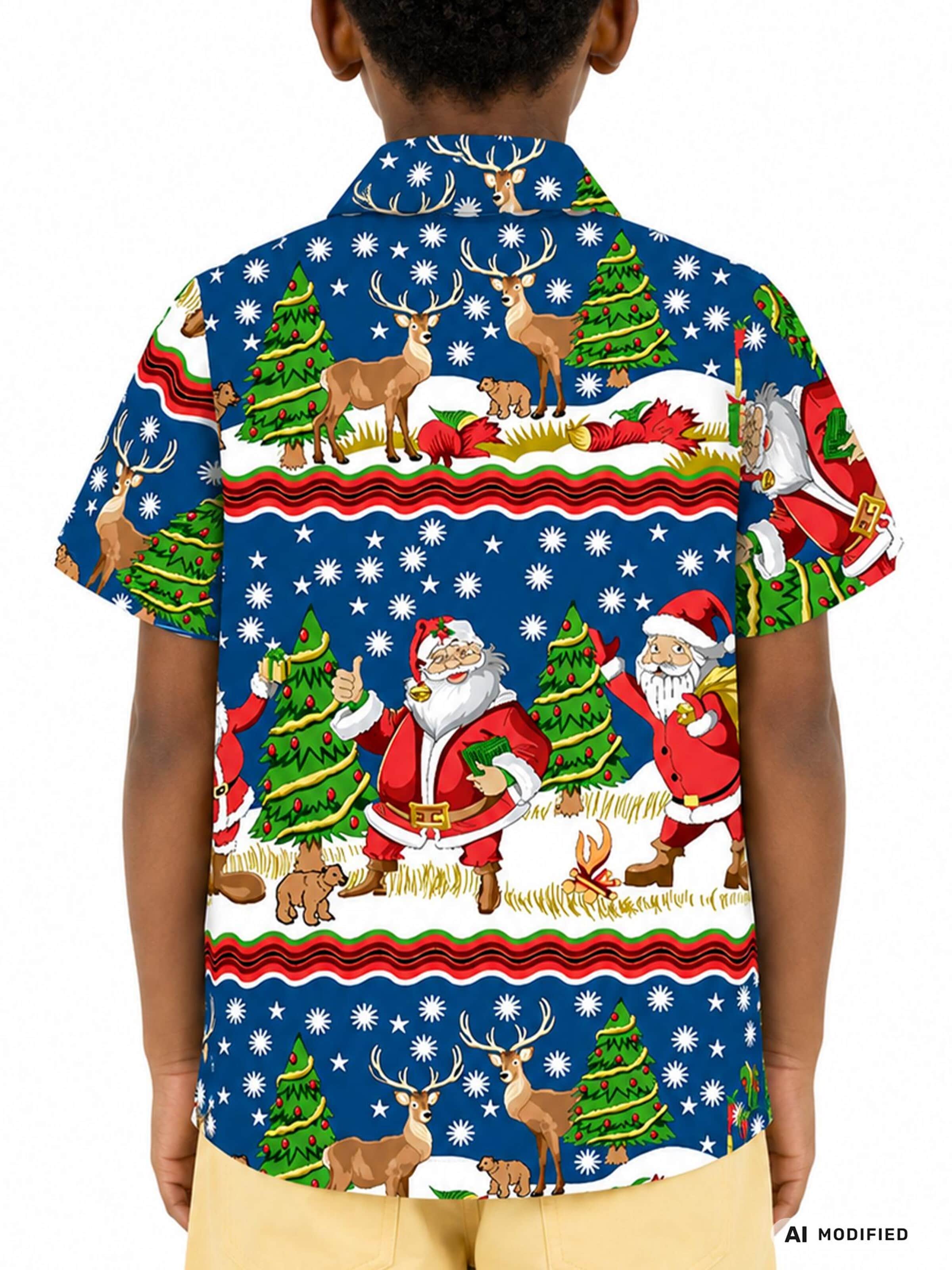 King Kameha Regular fit Button up shirt 'Christmas Border Print' in Blue